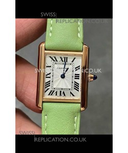 Cartier Tank Louis 22MM Swiss Quartz Gold Casing Green Strap Watch 