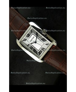 Cartier Tank Ladies Replica Watch in Steel Case/Brown Strap