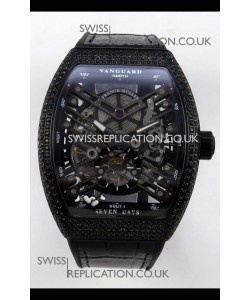 Franck Muller V45 Tourbillon Skeleton DLC Diamonds Super Clone Watch 