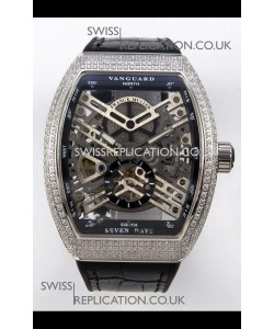 Franck Muller V45 Tourbillon Skeleton Steel Diamonds Super Clone Watch 