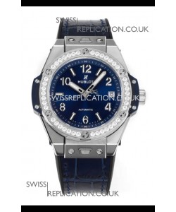 Hublot Big Bang One Click moissanite Bezel Super Clone Watch Blue Dial