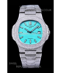 Patek Philippe Super Clone Nautilus 5711/1A Diamonds Paved Edition Tiffany Blue Dial