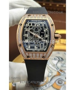 Richard Mille RM67-01 Extra-Flat Rose Gold Diamonds Studded Super Clone Watch 