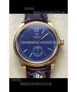 Rolex 1908 Perpetual in Yellow Gold Casing Blue Dial Swiss Replica Watch 