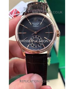 Rolex Super Clone Cellini 50525 Black Guilloche Dial Rose Gold Super Clone Watch 