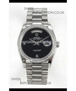 Rolex Day Date Black Dial Diamonds Bezel 36MM Swiss Replica Watch 