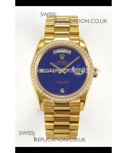 Rolex Day Date Yellow Gold Blue Lapis Dial Diamonds Bezel 36MM Swiss Replica