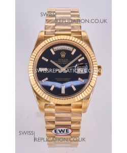 Rolex Day Date Yellow Gold Custom Black Dial 40MM Super Clone Watch 