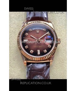 Rolex Day Date 128235 Rose Gold Brown Ombre Dial Super Clone Watch 