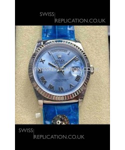 Rolex Day Date 128236 Stainless Steel ICE Blue Roman Dial Super Clone Watch 