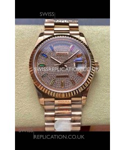Rolex Day Date 128345RBR Rose Gold Diamonds Dial Super Clone Watch 