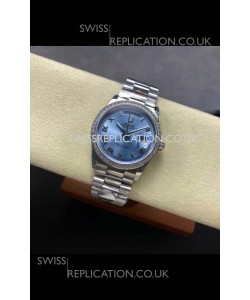 Rolex Day Date 128396TBR Steel Casing ICE Blue Roman Dial Swiss Replica Watch 
