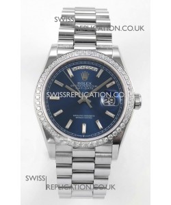 Rolex Day Date 128349 Stainless Steel Blue Crystal Dial Super Clone Watch 