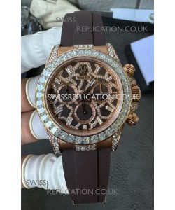 Rolex Daytona 126555TBR Giraffe Rose Gold Chestnut Brown Moissanites Dial Super Clone Watch