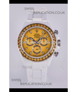 Rolex Daytona AET White Ceramic Yellow Dial 4130 Movment Super Clone Watch 