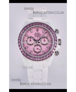 Rolex Daytona AET White Ceramic Pink Dial 4130 Movment Super Clone Watch 