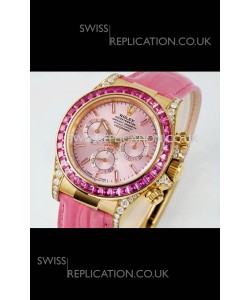 Rolex Daytona 116568 Yellow Gold 4801 Movement Sapphires Pink Dial Super Clone Watch 