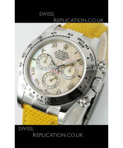 Rolex Daytona 116519 Stainless Steel Yellow Pearl Leather Strap Super Clone Watch