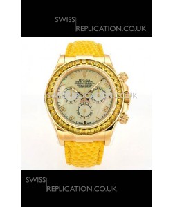 Rolex Daytona 116568 Yellow Gold 4801 Movement Sapphires Yellow Dial Super Clone Watch 