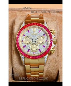 Rolex Daytona 116568 Rose Gold Moissanites Paved Dial Super Clone Watch 