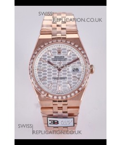 Rolex Land-Dweller 127336 Steel Honeycomb Dial Diamonds Rose Gold 40MM Super Clone Watch 