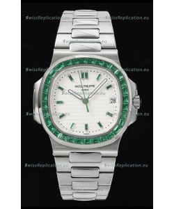 Patek Philippe Nautilus 5711 White Dial 1:1 Mirror Replica in 904L Steel with Rubies Bezel