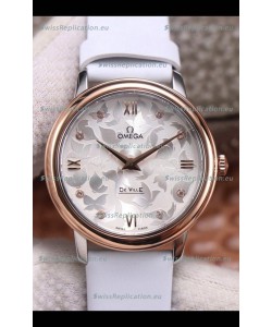 Omega De Ville Floral Dial Swiss Quartz Movement in Two Tone Casing - Steel Dial
