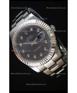 Rolex Datejust II 41MMwith Cal.3136 Movement Swiss Replica Watch in Grey Dial Diamonds Markers