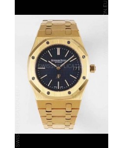 Audemars Piguet Royal Jumbo Oak Extra Thin Swiss Replica Yellow Gold - 1:1 Mirror Replica Watch Black Dial