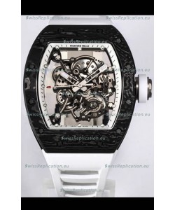Richard Mille RM055 Black Carbon Casing 1:1 Mirror Replica Watch in White Strap