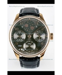 IWC Super Clone Portuguese Perpetual Calendar Rose Gold Grey Dial Replica Watch 