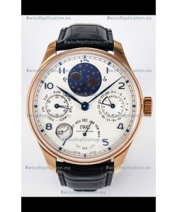 IWC Super Clone Portuguese Perpetual Calendar Rose Gold White Dial Replica Watch 