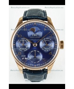 IWC Super Clone Portuguese Perpetual Calendar Rose Gold Blue Dial Replica Watch 