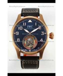 IWC Super Clone Portugese Hand-Wound Genuine Tourbillon Blue Dial Rose Gold Casing Watch