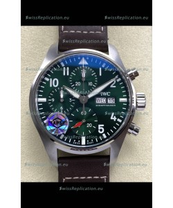 IWC Super Clone Pilot Chronograph Edition Green Dial Leather Swiss Replica Watch 