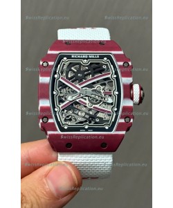 Richard Mille Super Clone RM67-02 Mutaz Barshim Red Carbon TPT 37 Grams Watch White Strap