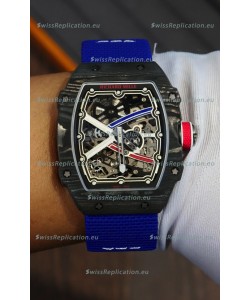 Richard Mille Super Clone RM67-02 Sebastien Ogier Black Carbon TPT 37 Grams Watch Blue Strap