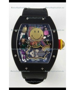 Richard Mille Super Clone RM088 Smiley Tourbillon Black Ceramic Velcro Strap Watch 
