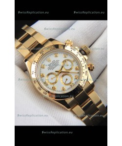 Rolex Daytona Japanese Movement Gold Casing Replica Watch in White Dial