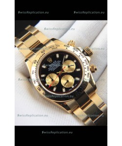 Rolex Daytona Japanese Movement Gold Casing Replica Watch in Black Dial 