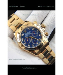 Rolex Daytona Japanese Movement Gold Casing Replica Watch in Blue Dial 