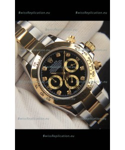 Rolex Daytona Japanese Movement Two Tone Gold Casing Watch in Black Dial 