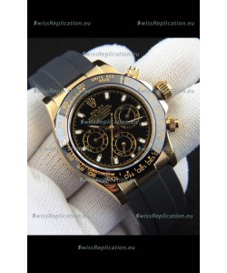 Rolex Daytona Japanese Movement Gold Casing Replica Watch in Black Dial 