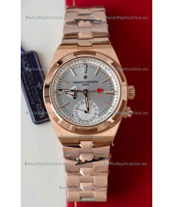 Vacheron Constantin Overseas Dual Time Rose Gold 1:1 Mirror Swiss Replica Watch in Steel Dial