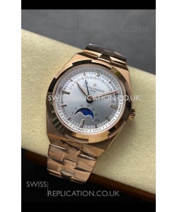Vacheron Constantin Overseas True Moon Phase Rose Gold Steel Dial Swiss Replica Watch 