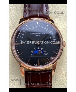 Vacheron Constantin Patrimony Moonphase Rose Gold Black dial Swiss Replica Watch 