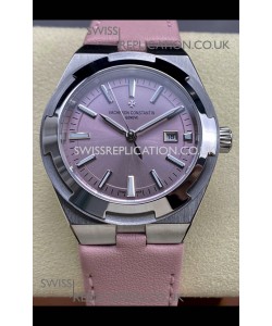 Vacheron Constantin Overseas 35MM Pink Dial Leather Strap Super Clone Watch 