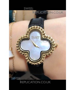 Van Cleef & Arpels Alhambra Yellow Gold Pearl Dial Watch 