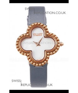 Van Cleef & Arpels Alhambra Rose Gold Grey Strap Watch 