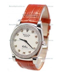 Rolex Cellini Cestello Ladies Swiss Watch White Face Diamonds Bezel and Hour Markers